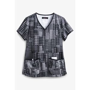 Koi Lite Women's XS Scrub Top ~ Houndstooth Platinum Pattern ~ Style 1007PR ~NWT